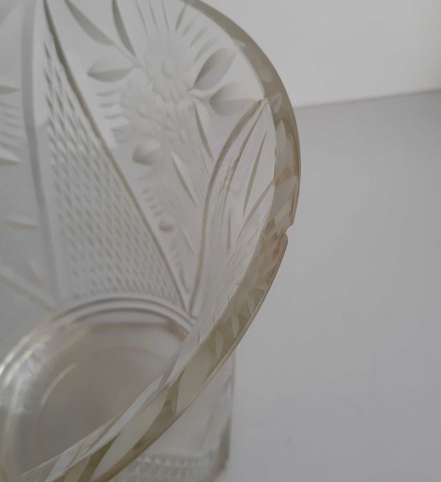 Retro Vintage Antigo Vaso Taça Vidro Urânio Cristal Trabalhado