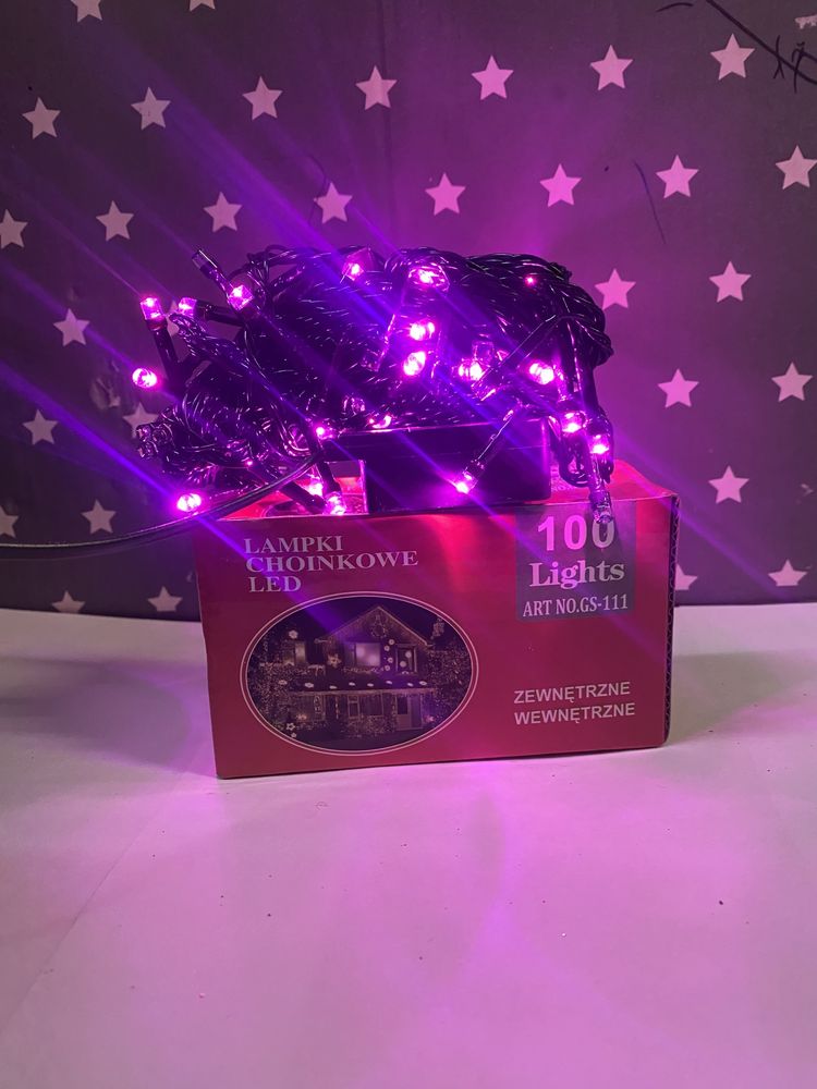 Lampki swiateczne 100led rozowe pink choinka christmas