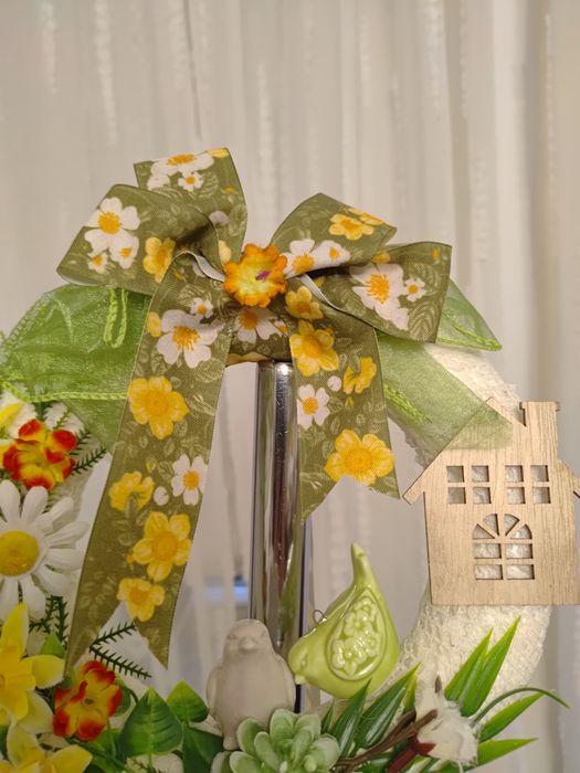 Wianek stroik wiosna lato całoroczny porcelanowe ptaszki 24x24 cm