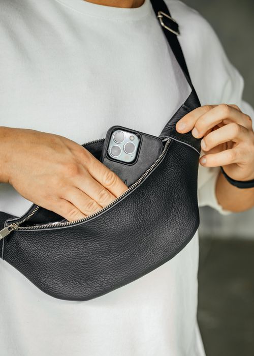 Мужская кожаная бананка, сумка через плечо, поясная сумка черная