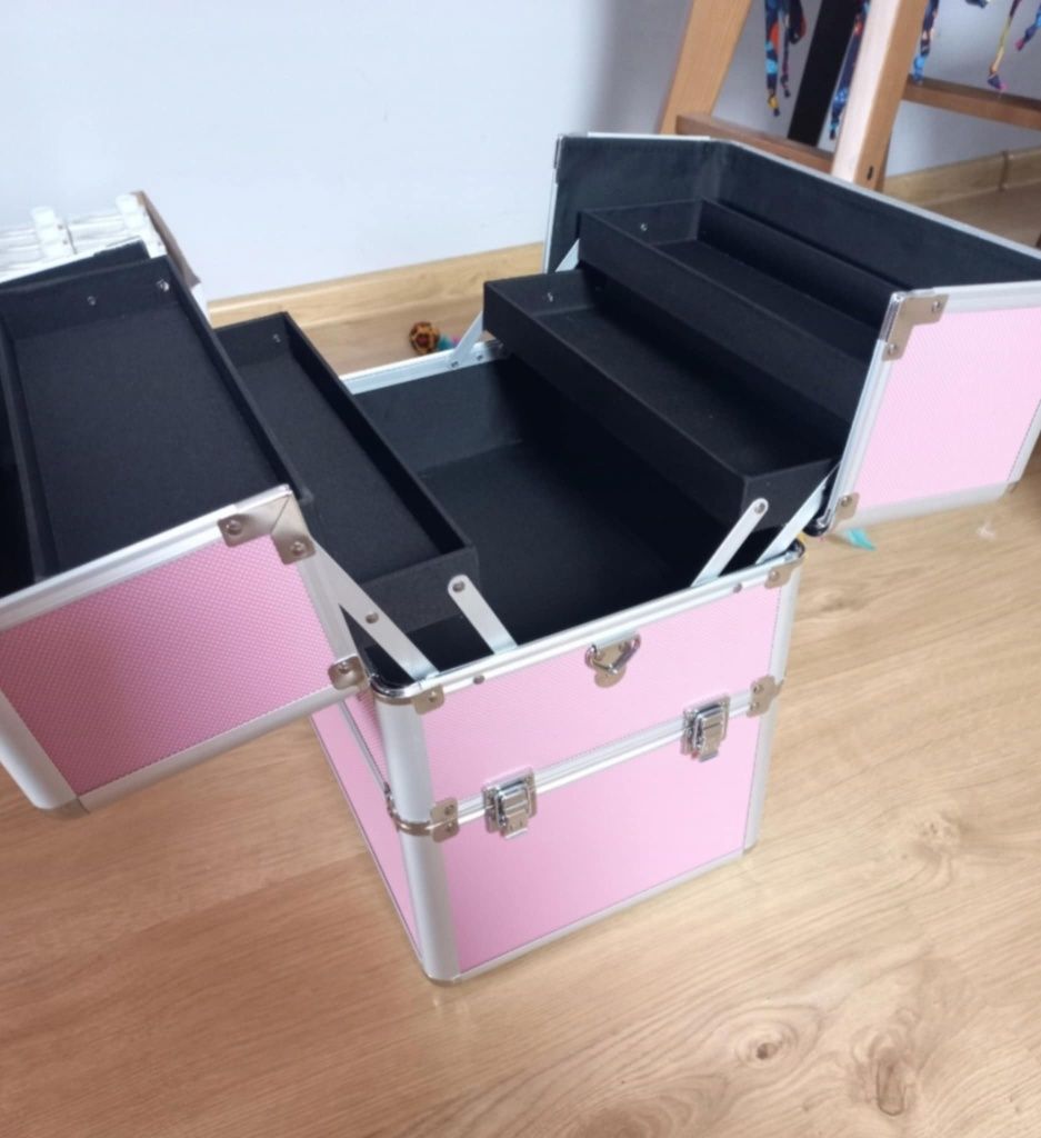 Kuferek na kosmetyki XL różowy organizer kufer