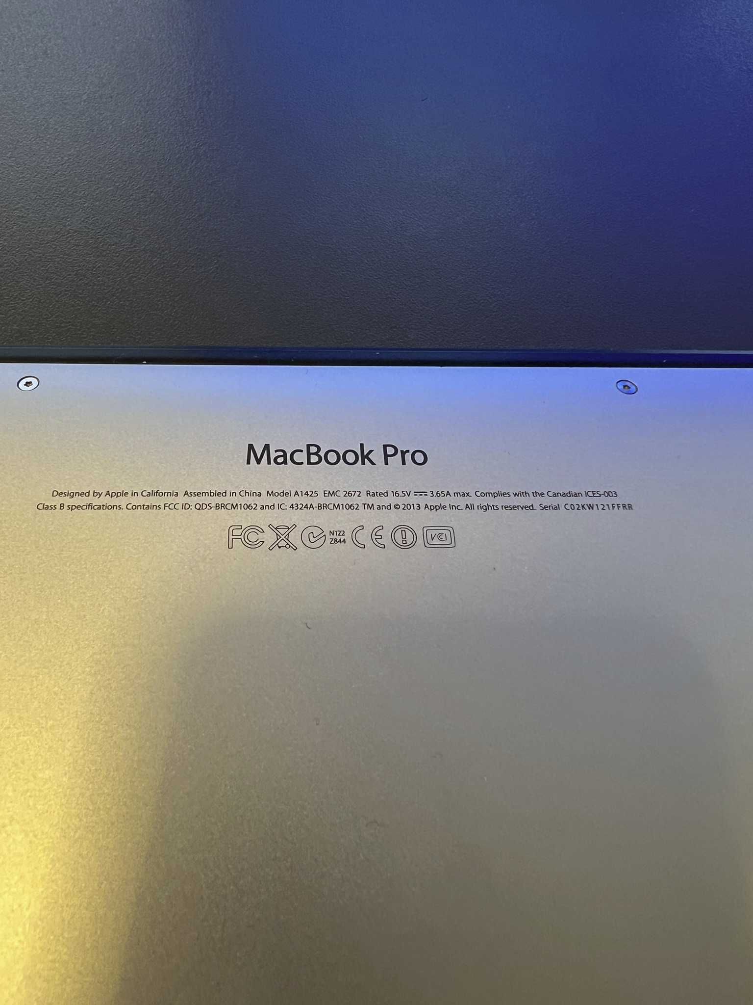 Apple MacBook Pro A1425 Intel Core i7 3GHz 8GB Ram 256GB SSD
