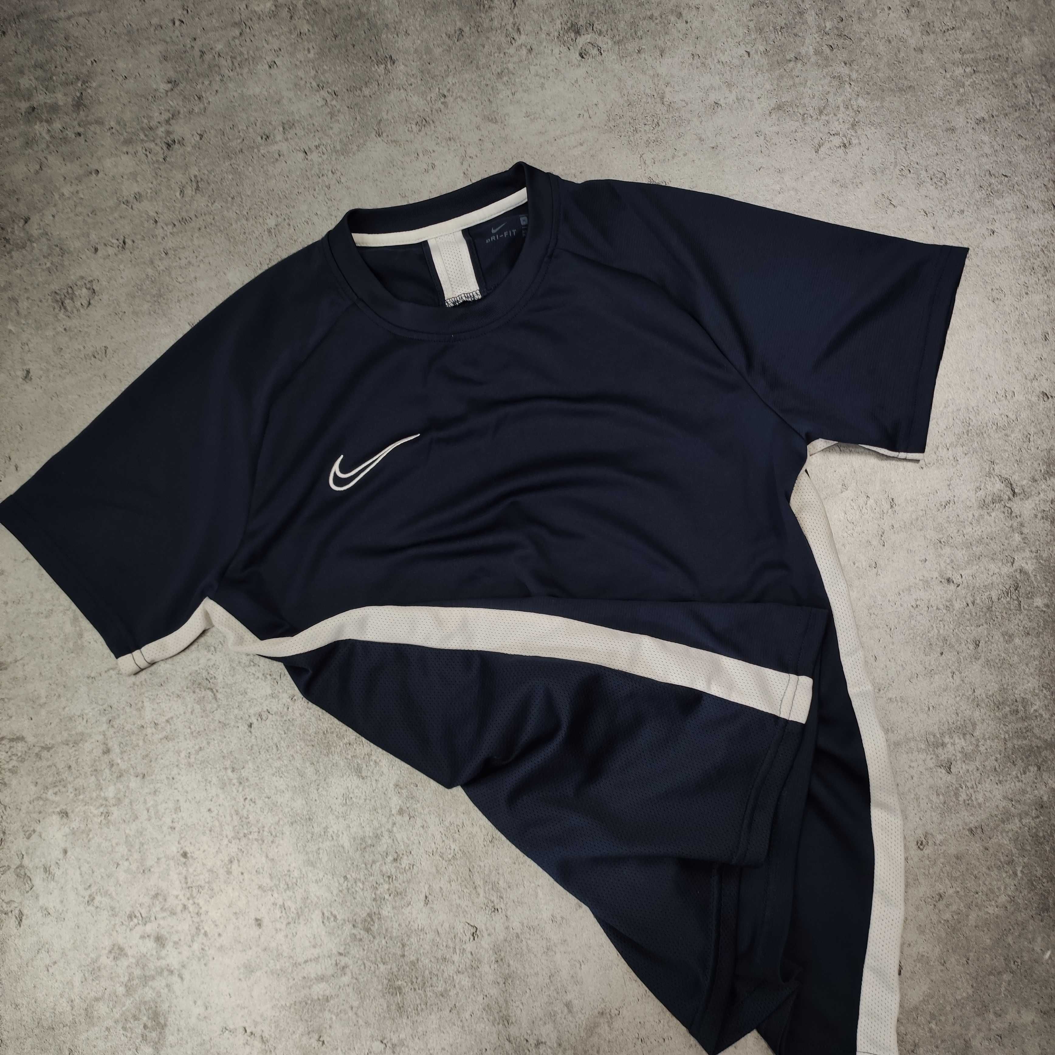 MĘSKA Koszulka Granatowa Sportowa Nike Lampas Przewiewna Trening Haft