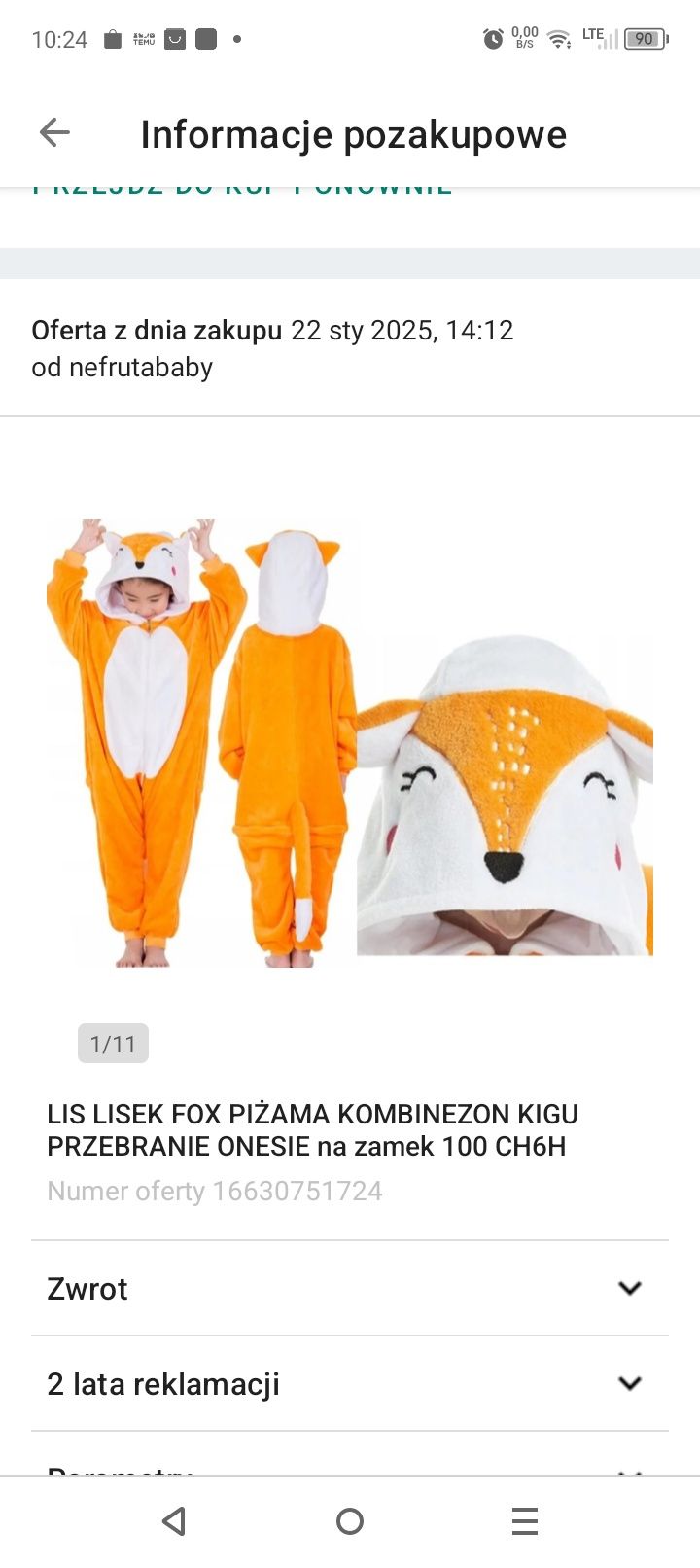 Strój liska  przebranie