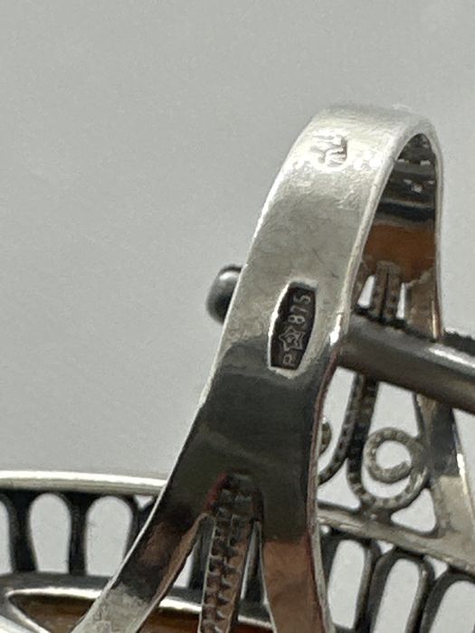 Кольцо серебро 875 каблучка срібло 876 бурштин