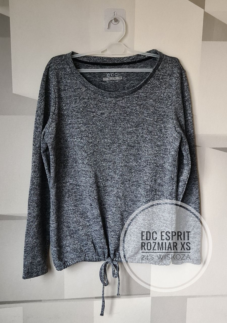 Bluzka z długim rękawem, oversize, szara ze srebrną nitką, EDC Esprit