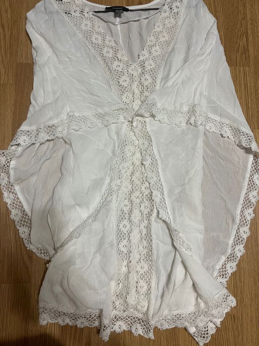 Пляжна туніка. Пляжна накидка біла з мереживом. M/XL Primark