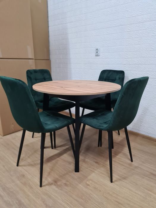 Stół okrągły 90 cm + 4 krzesła tapicerowane dostępny od ręki!