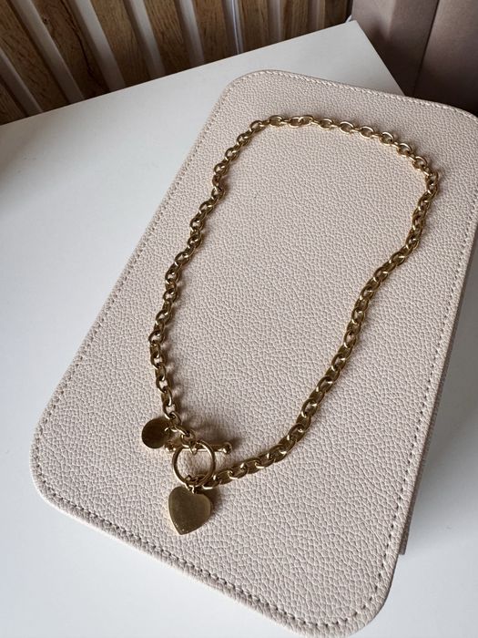 Naszyjnik stal chirurgiczna nierdzewna t-bar serce gruby