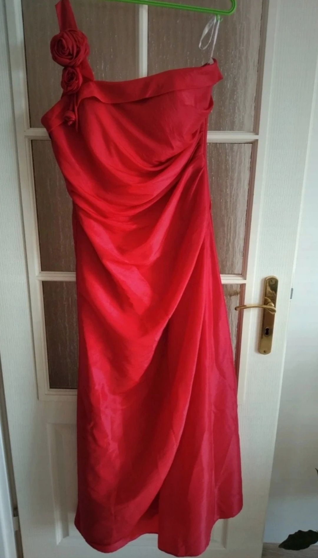 Czerwona długa sukienka elegancka z szalem XXL 44