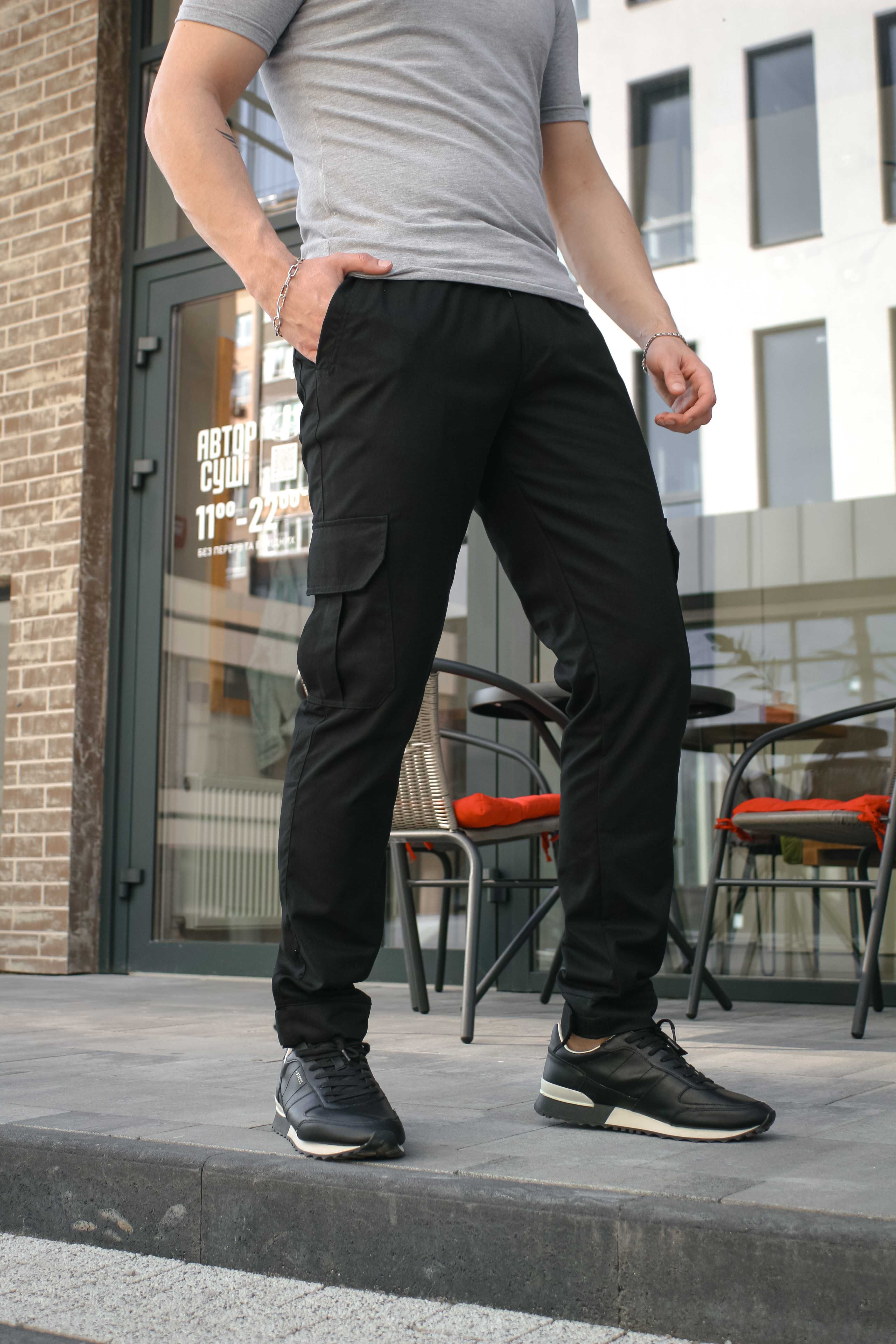 Брюки мужские штаны-карго котоновые весенние летние черные