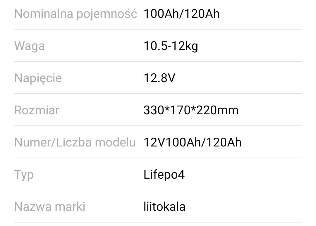 Akumulator Lifepo4 120Ah LiitoKala 12.8v z ładowarką.