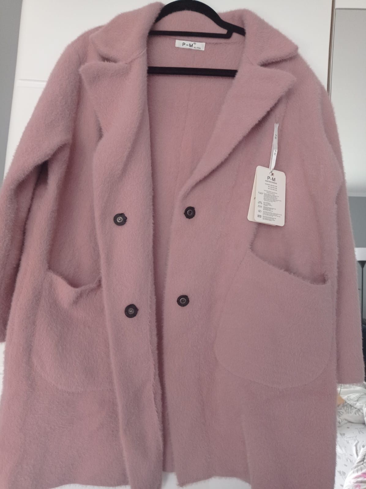 Płaszcz kurtka narzutka alpaka różowa XL XXL 40 42 nowa