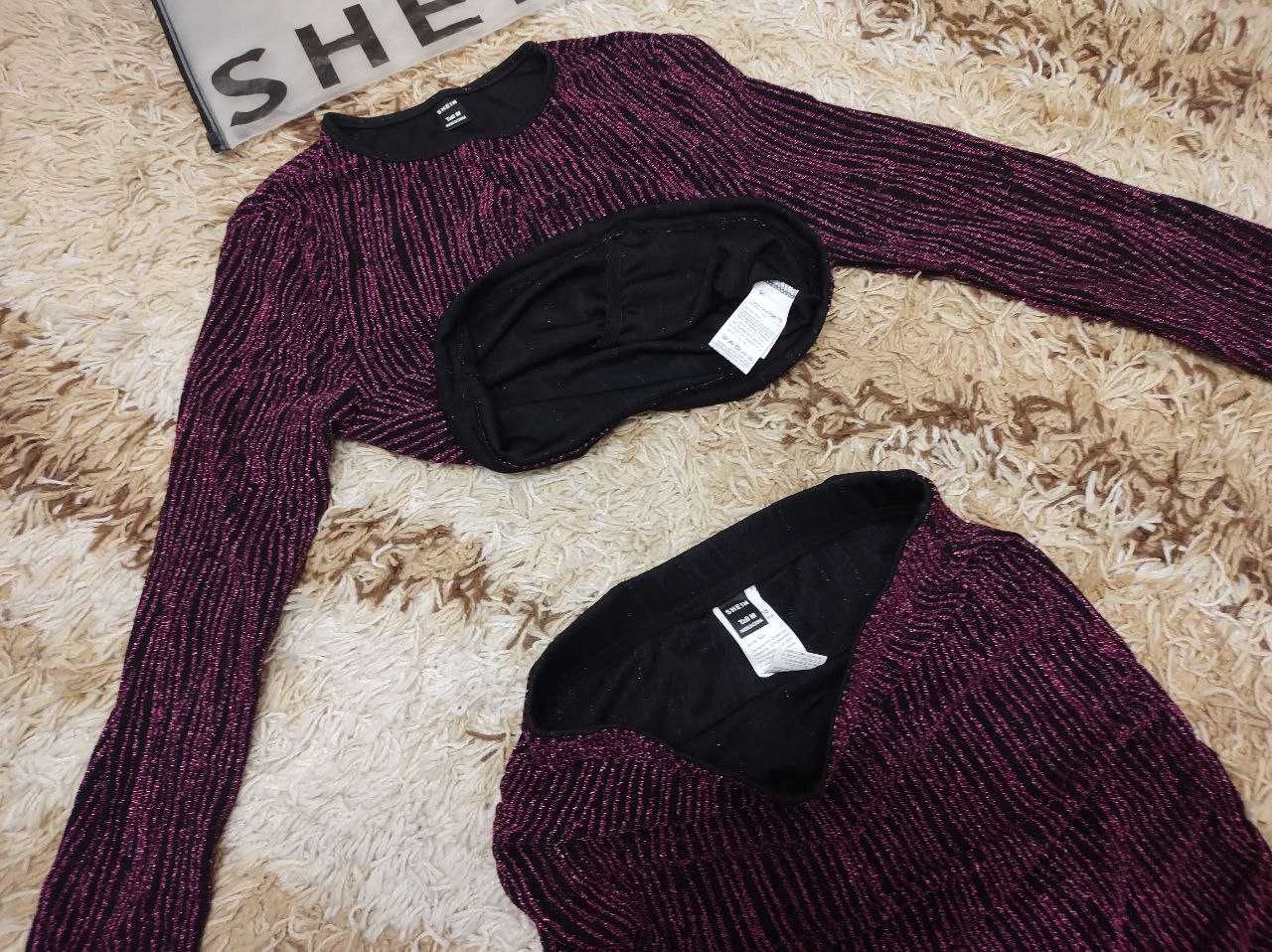 Костюм Топ + Спідниця SHEIN Облягаючий Slim Fit M Лонгслив+Юбка Люрекс