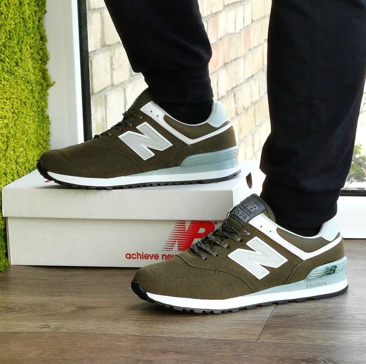 Кроссовки Нью Беланс 574 Зелёные Хаки Мужские Замшевые New Balance