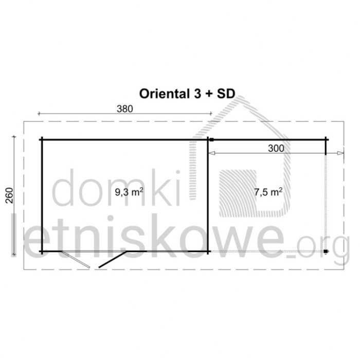 Drewniany domek z płaskim dachem Oriental 3 SD300 9,3+7,5 m2 ROD PROMO