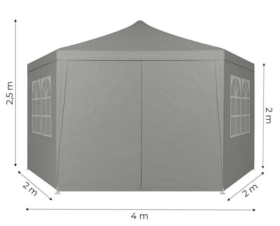 NAMIOT OGRODOWY z oknami pawilon 2x2x2m Szary - SZEŚCIOKĄTNY