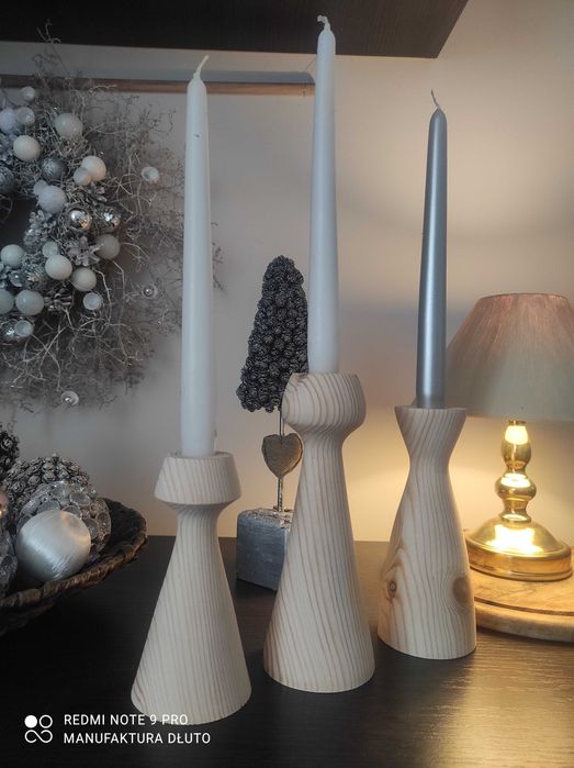 Świecznik vintage rustykalne drewniane toczone rękodzieło artystyczne