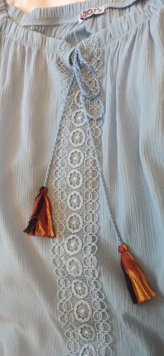 Boho styl damska bluzka rozmiar 40 jasnoniebieska