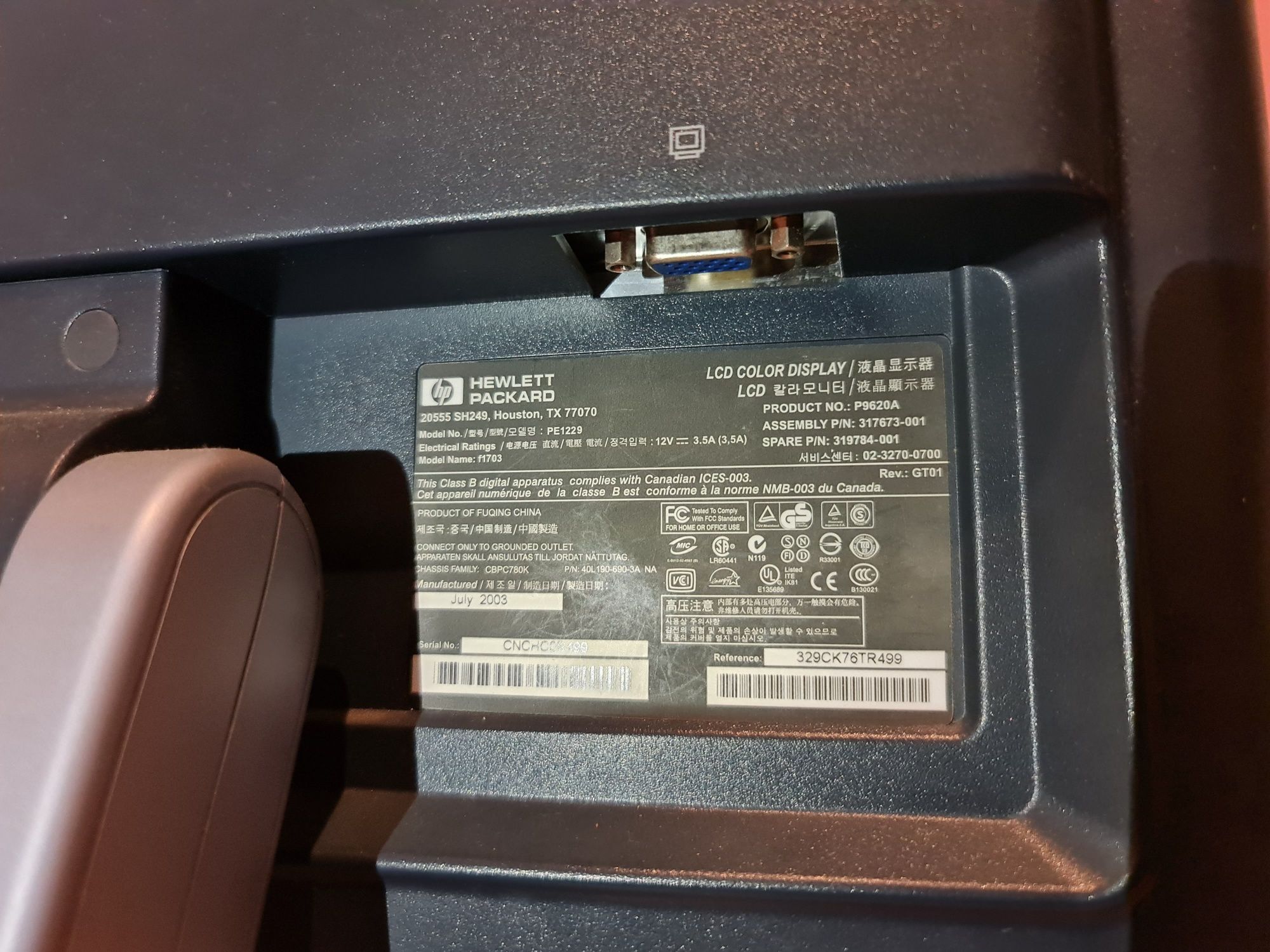 Monitor computador HP pavilion f1703