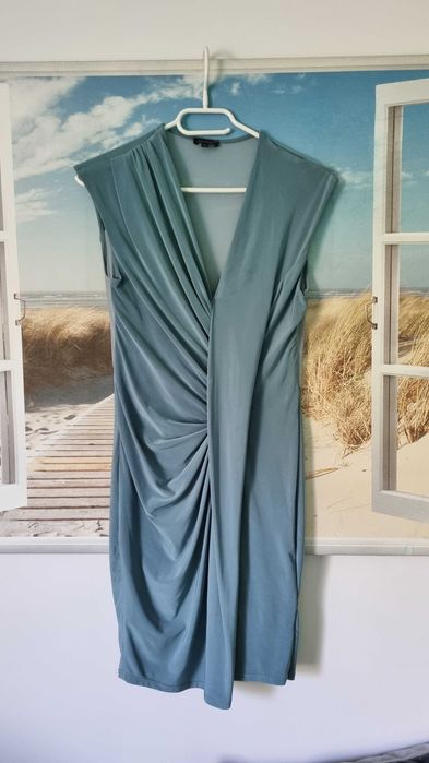 Sukienka szaro-błękitna, pięknie maskuje brzuszek, RiverIsland, rozm S