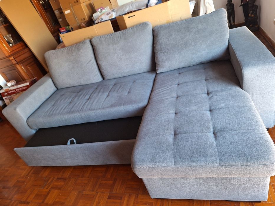 Sofa com chaise longue de 3 lugares com sofa cama