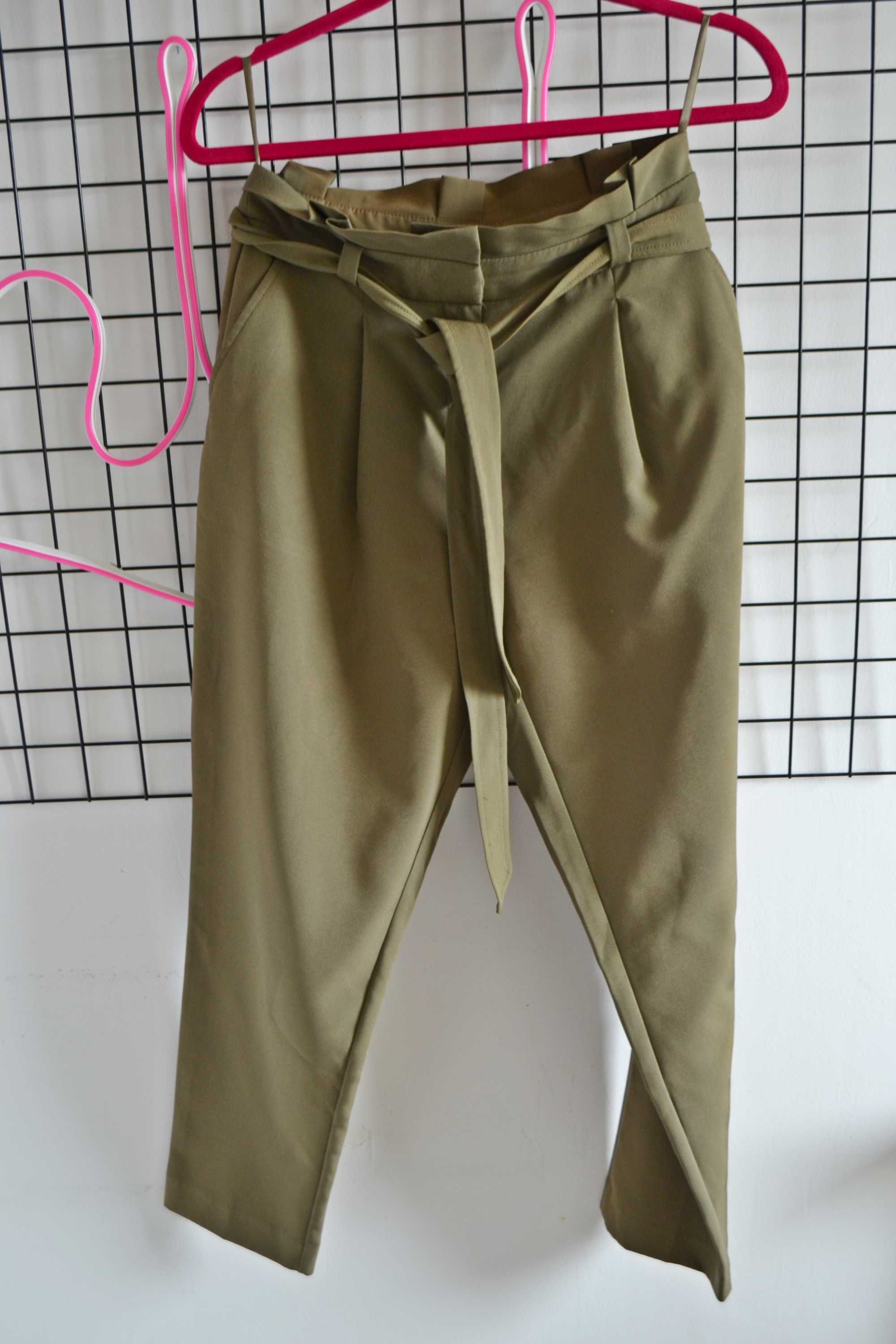 Spodnie z wysokim stanem zielone khaki chinosy New Look 8 36