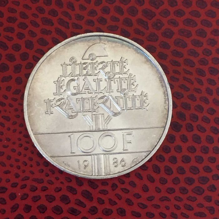 França 100 Francos 1986 - ESTÁTUA DA LIBERDADE - prata