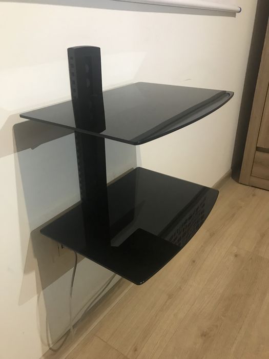 Półka podwójna, czarna, szklana pod TV