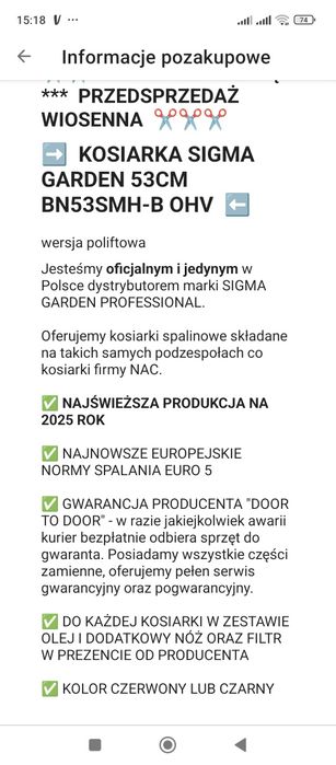 Nowa  kosiarka spalinowa z napędem  duża