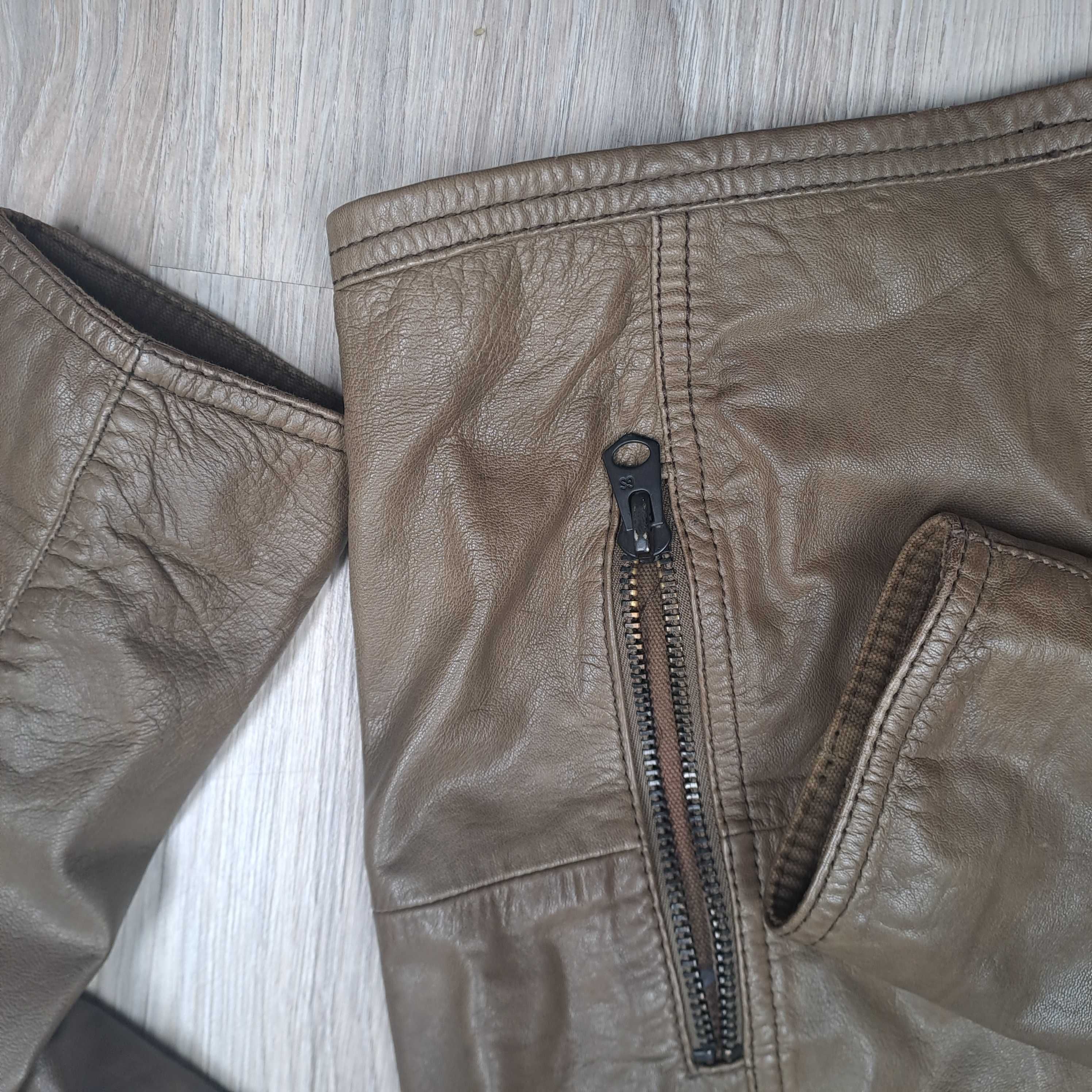 męska skórzana kurtka G Star RAW Leather MFD Biker Jacket S-M 
brązowy