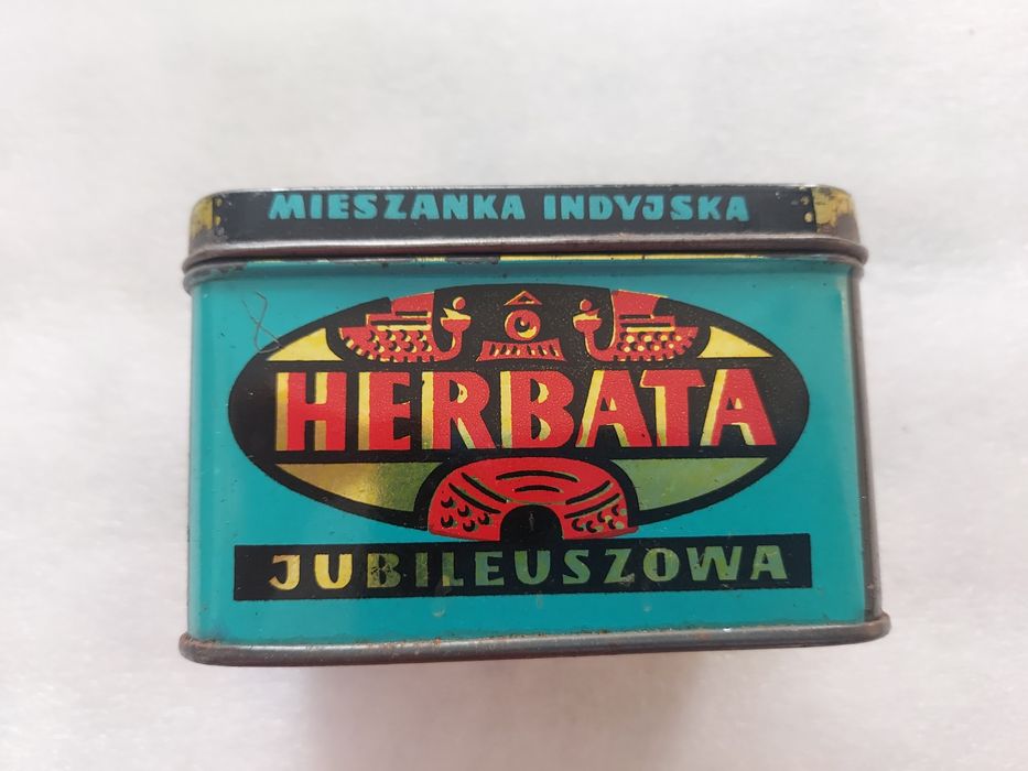 Metalowe pudełko po herbacie indyjskiej PRL vintage
