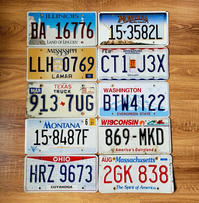 10 oryginalnych tablic rejestracyjnych z USA