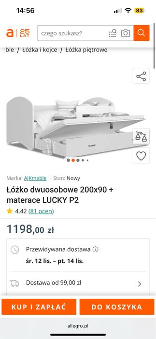 łóżko dziecięce / młodzieżowe z wysuwaną szufladą, stan bardzo dobry