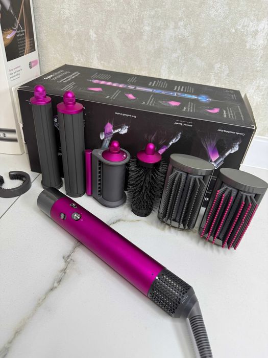Стайлер для волосся фуксія 6 насадок, іонізація,1300 Вт швидка укладка