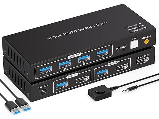 VPFET 8K60Hz KVM Switch HDMI USB 3.0 dla 2 PC i 1 Monitora