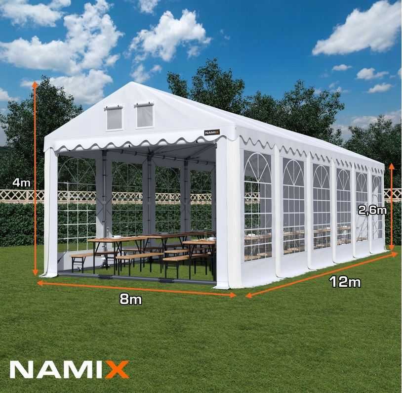 Namiot PRESTIGE 8x12-2,6m ogrodowy imprezowy garaż wzmocniony PVC 560g