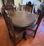Mesa de Jantar Madeira Maciça e 6 Cadeiras Antigas