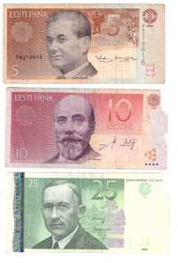Estonia, banknoty zestaw 5-25 koron 1994-07 (3 szt.)
