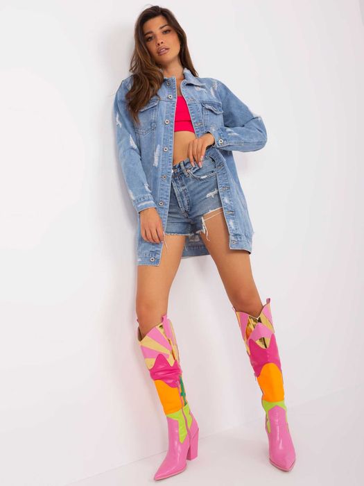 Niebieska długa kurtka jeansowa z kieszeniami M