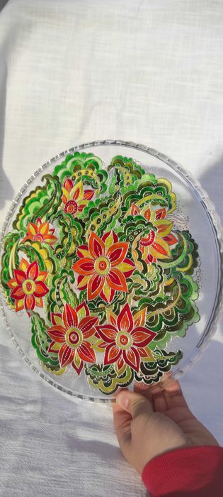 Тортниця. Блюдо для пирогів. Авторський вітражний розпис. Handmade