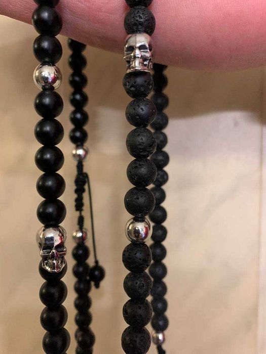Мужские стильные Четки Браслет Бусы Лава Шунгит череп