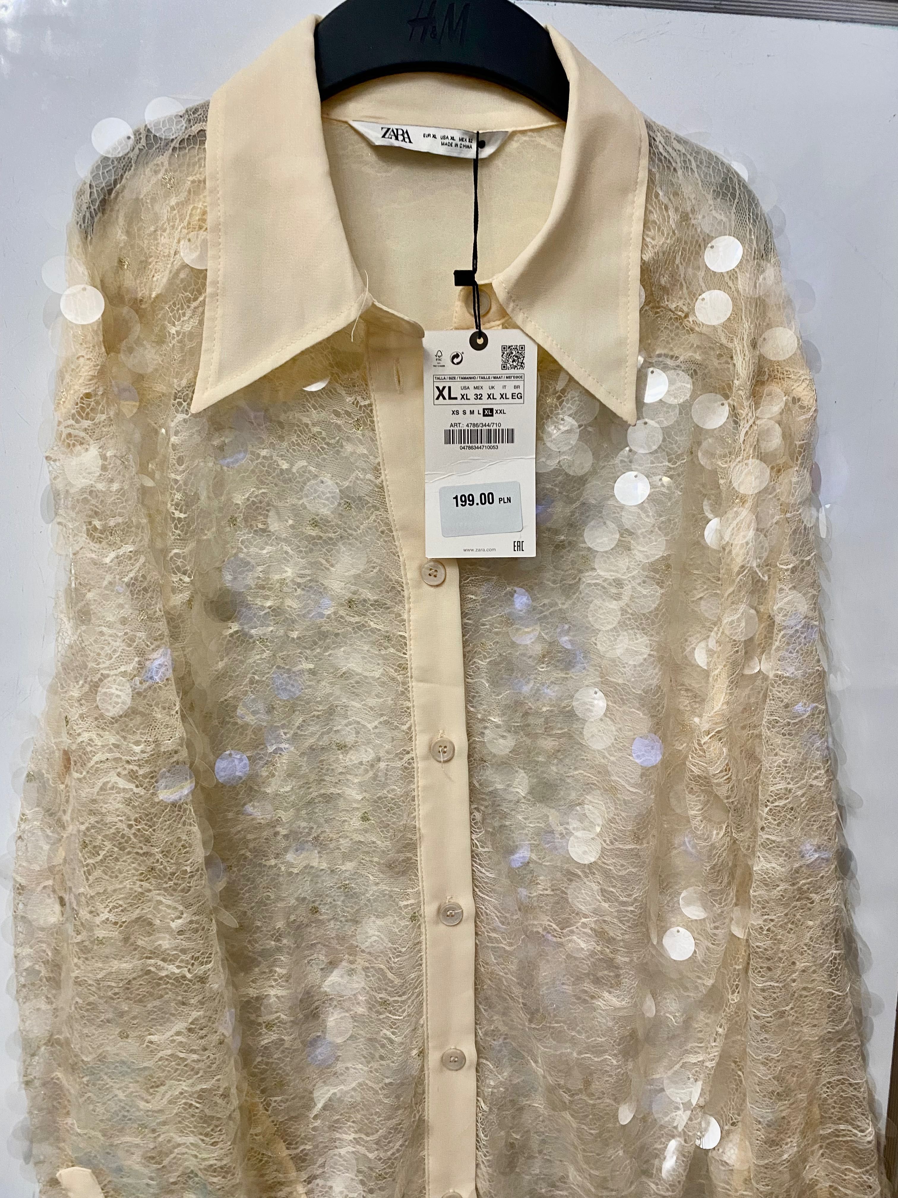 Koszula, bluzka z cekinami 3 D zara NOW rozmiar XS/ S