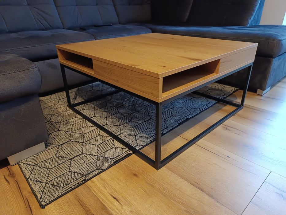 Stolik kawowy dąb ława metalowy loft