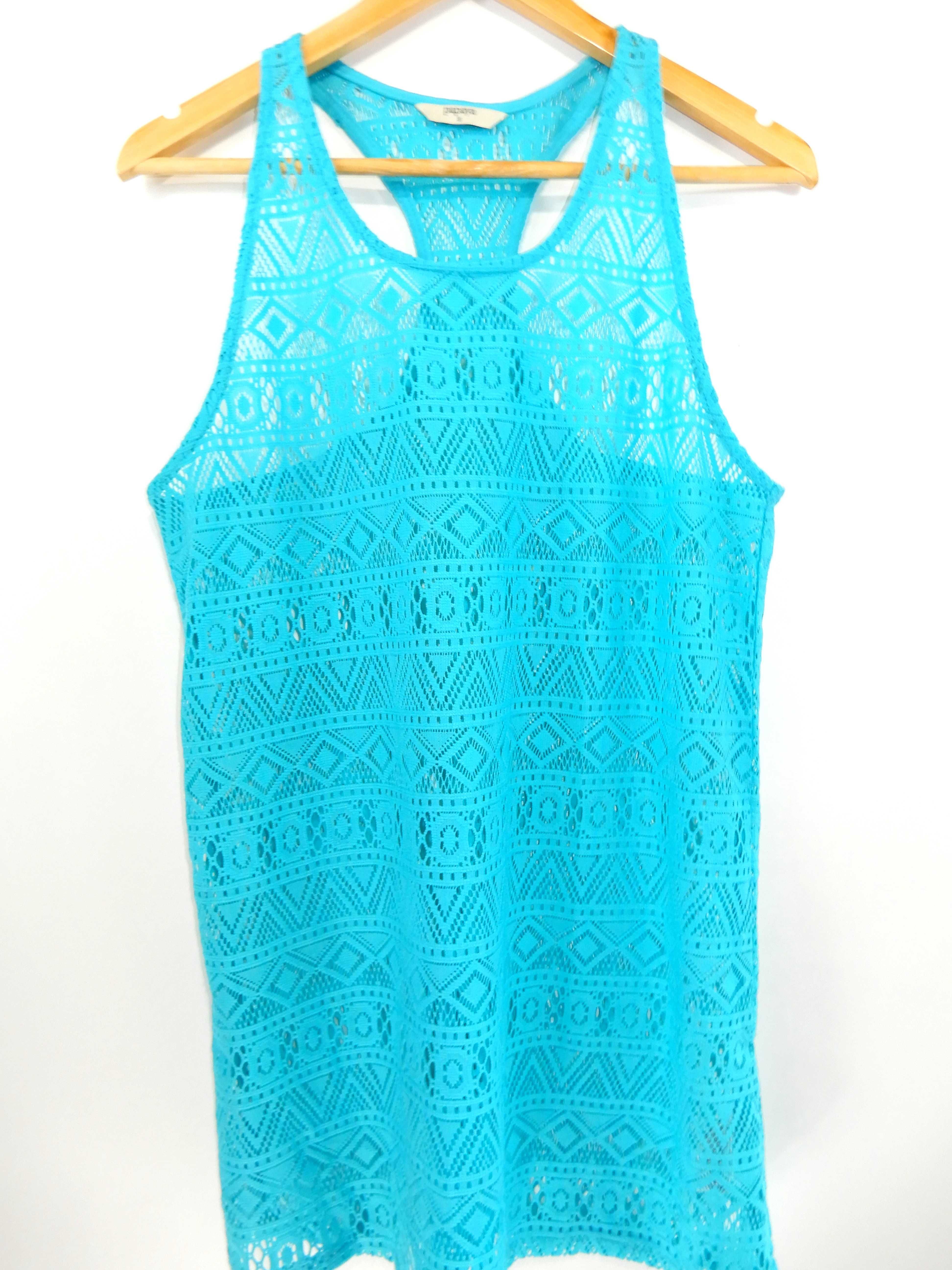 Sukienka tunika ażurowa plażowa niebieska wzór Papaya 36 S