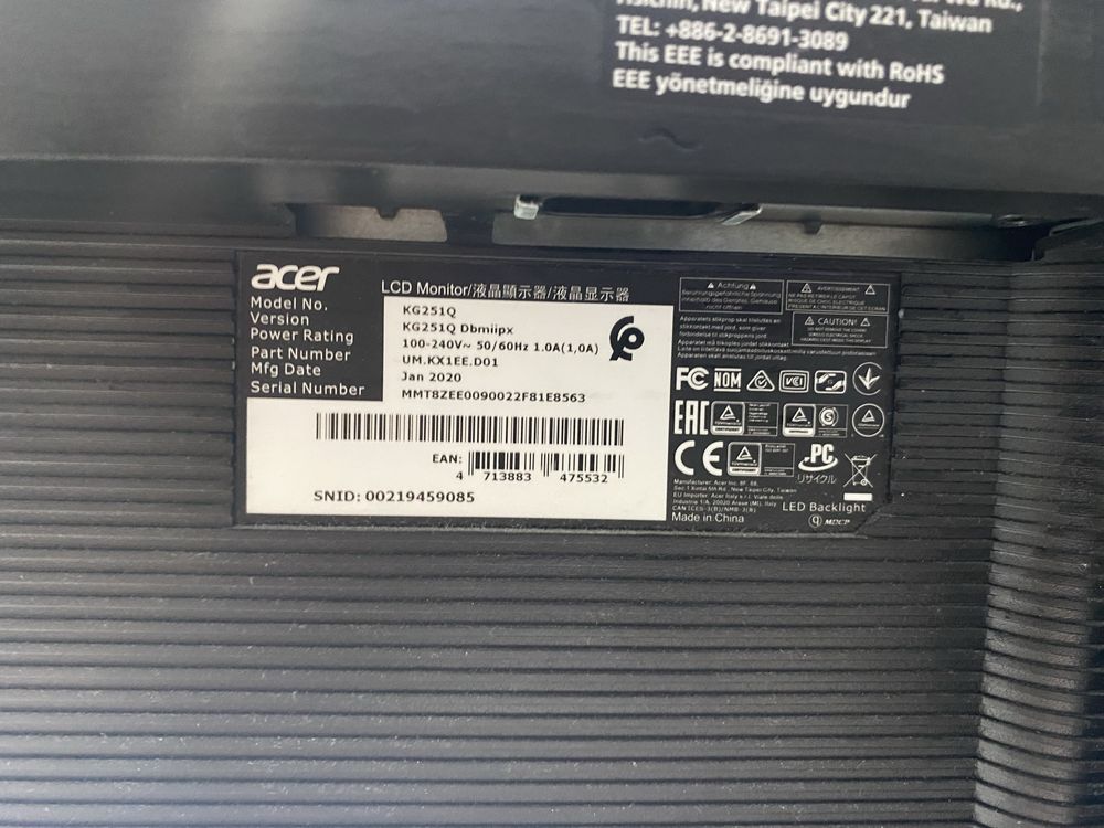 Monitor acer KG1 series 26cm 240hz
