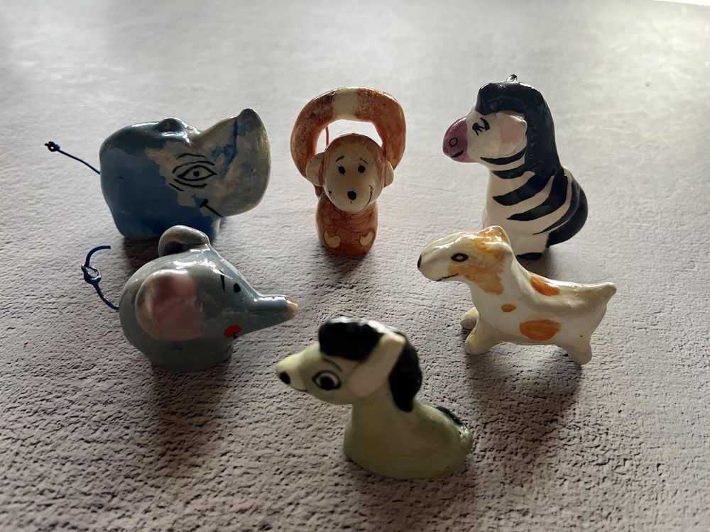 Figurki ceramiczne rękodzieło zoo zwierzęta słoń małpka zebra