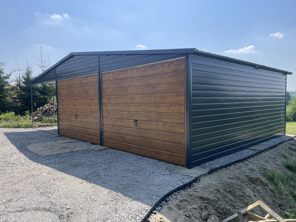 Garaż blaszany 6x6 + wiata 2x6. Profil zamknięty ocynkowany.