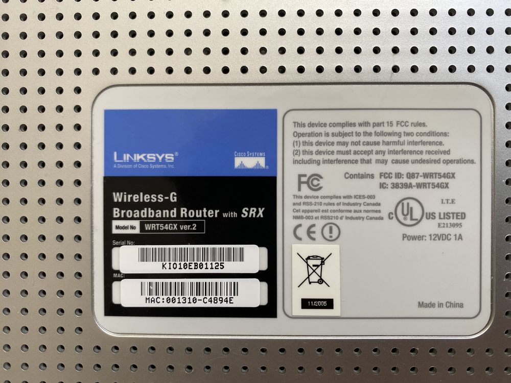 Router Wireless Linksys WRT54GX ver.2 (bricked)