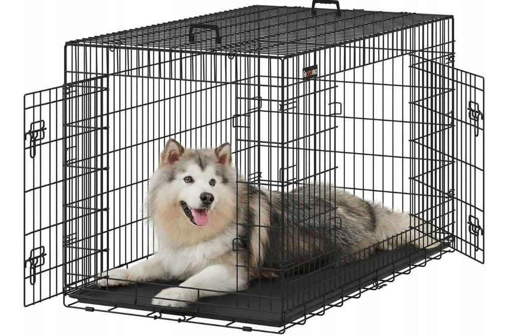 Składana klatka dla dużego psa z 2 drzwiami, metalowy transporter
